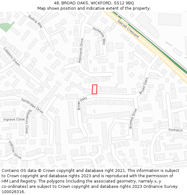 48, BROAD OAKS, WICKFORD, SS12 9BQ: Location map and indicative extent of plot