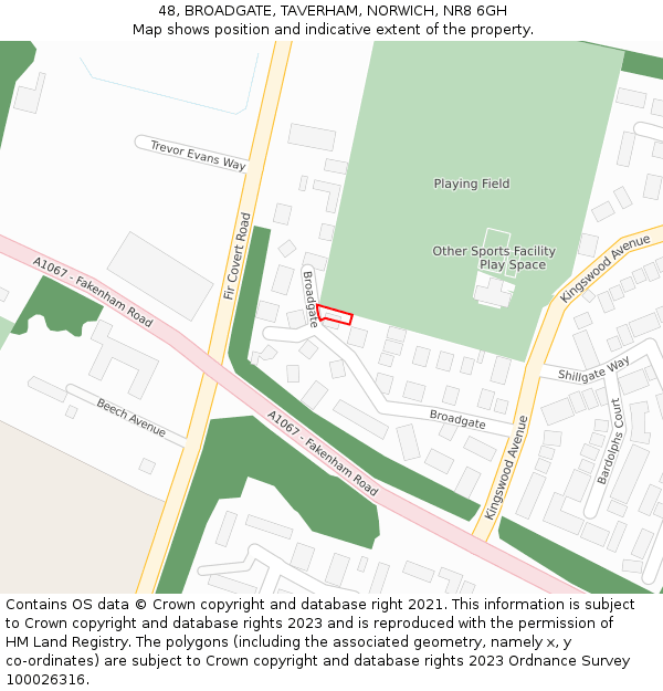 48, BROADGATE, TAVERHAM, NORWICH, NR8 6GH: Location map and indicative extent of plot
