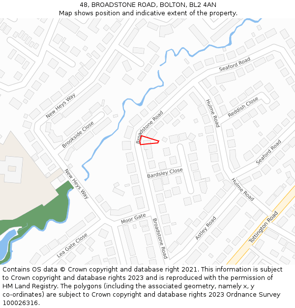 48, BROADSTONE ROAD, BOLTON, BL2 4AN: Location map and indicative extent of plot