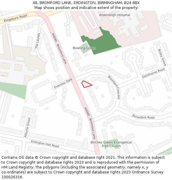 48, BROMFORD LANE, ERDINGTON, BIRMINGHAM, B24 8BX: Location map and indicative extent of plot