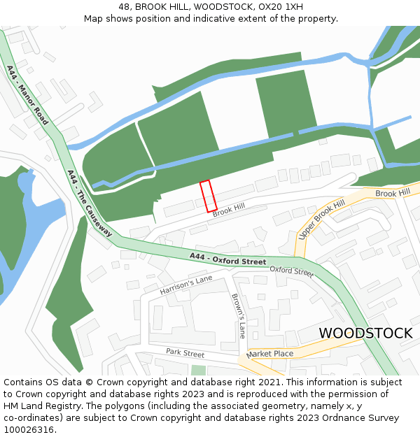 48, BROOK HILL, WOODSTOCK, OX20 1XH: Location map and indicative extent of plot