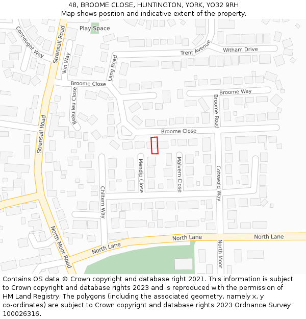 48, BROOME CLOSE, HUNTINGTON, YORK, YO32 9RH: Location map and indicative extent of plot