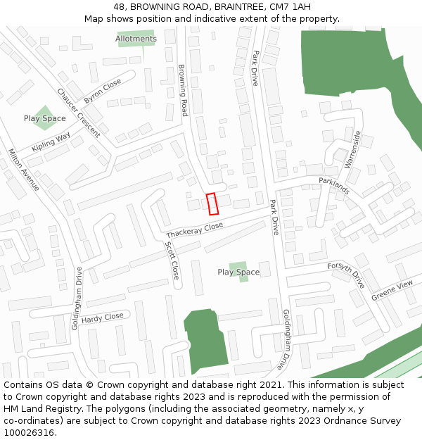 48, BROWNING ROAD, BRAINTREE, CM7 1AH: Location map and indicative extent of plot