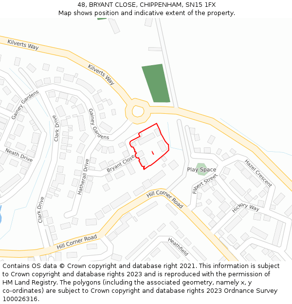 48, BRYANT CLOSE, CHIPPENHAM, SN15 1FX: Location map and indicative extent of plot