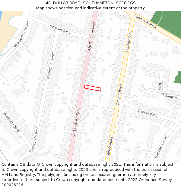 48, BULLAR ROAD, SOUTHAMPTON, SO18 1GS: Location map and indicative extent of plot