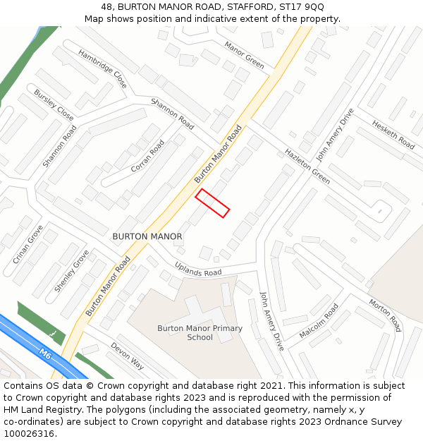 48, BURTON MANOR ROAD, STAFFORD, ST17 9QQ: Location map and indicative extent of plot
