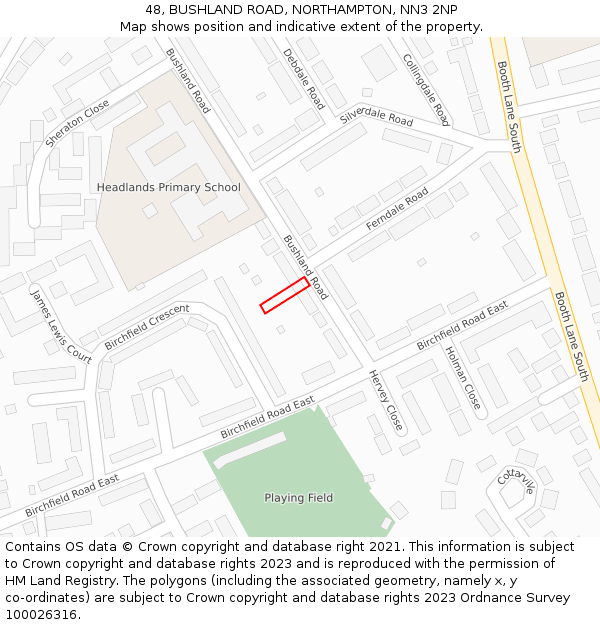 48, BUSHLAND ROAD, NORTHAMPTON, NN3 2NP: Location map and indicative extent of plot