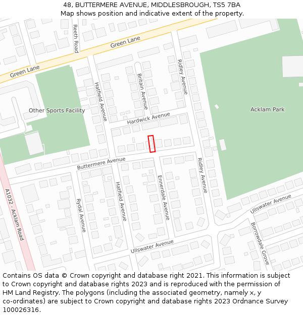48, BUTTERMERE AVENUE, MIDDLESBROUGH, TS5 7BA: Location map and indicative extent of plot