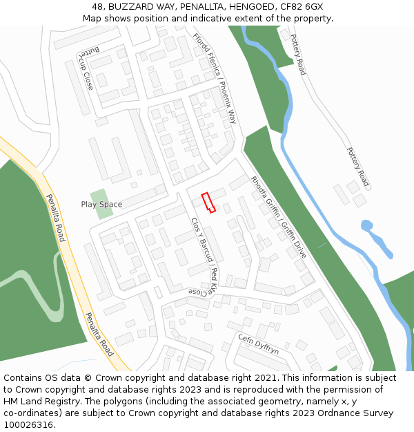 48, BUZZARD WAY, PENALLTA, HENGOED, CF82 6GX: Location map and indicative extent of plot