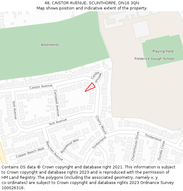 48, CAISTOR AVENUE, SCUNTHORPE, DN16 3QN: Location map and indicative extent of plot