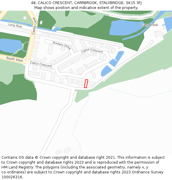 48, CALICO CRESCENT, CARRBROOK, STALYBRIDGE, SK15 3FJ: Location map and indicative extent of plot