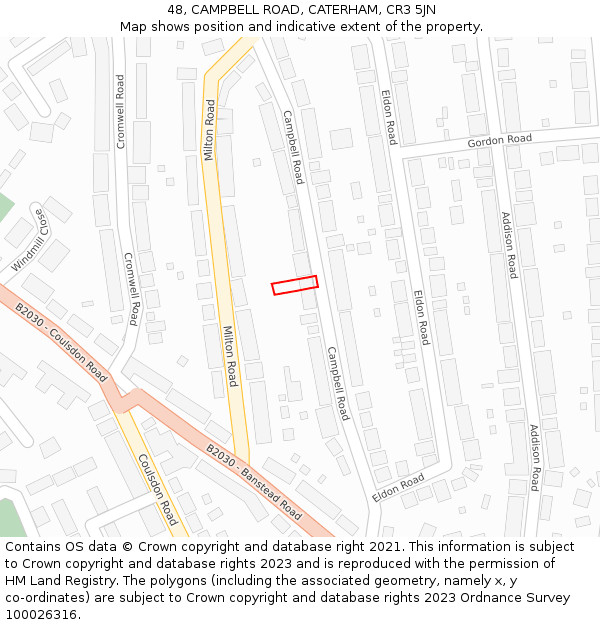 48, CAMPBELL ROAD, CATERHAM, CR3 5JN: Location map and indicative extent of plot