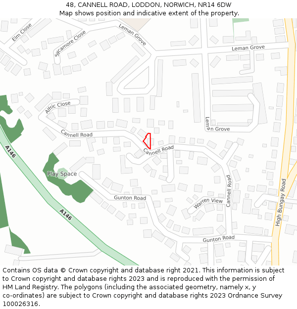 48, CANNELL ROAD, LODDON, NORWICH, NR14 6DW: Location map and indicative extent of plot