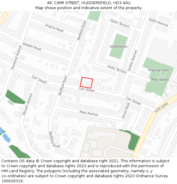 48, CARR STREET, HUDDERSFIELD, HD3 4AU: Location map and indicative extent of plot