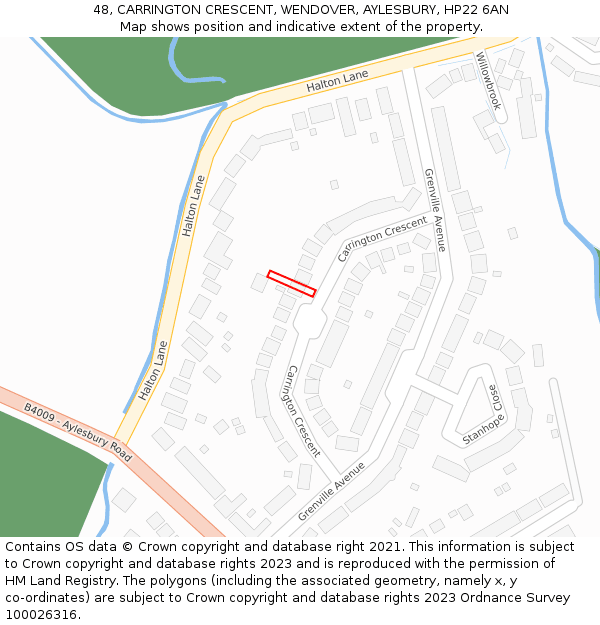 48, CARRINGTON CRESCENT, WENDOVER, AYLESBURY, HP22 6AN: Location map and indicative extent of plot
