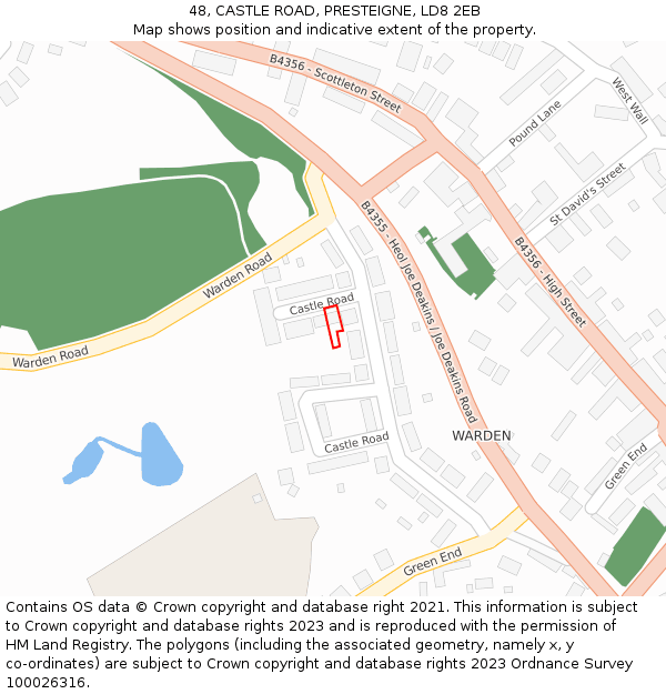 48, CASTLE ROAD, PRESTEIGNE, LD8 2EB: Location map and indicative extent of plot