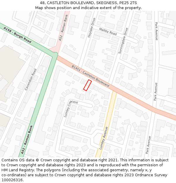 48, CASTLETON BOULEVARD, SKEGNESS, PE25 2TS: Location map and indicative extent of plot