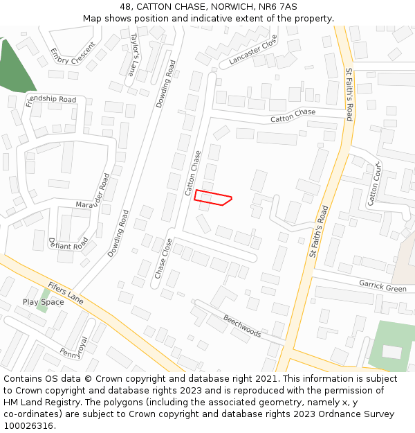 48, CATTON CHASE, NORWICH, NR6 7AS: Location map and indicative extent of plot