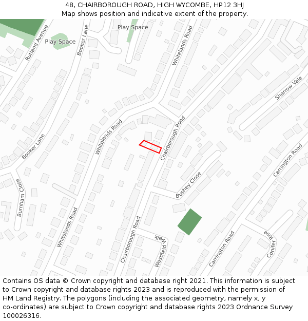 48, CHAIRBOROUGH ROAD, HIGH WYCOMBE, HP12 3HJ: Location map and indicative extent of plot