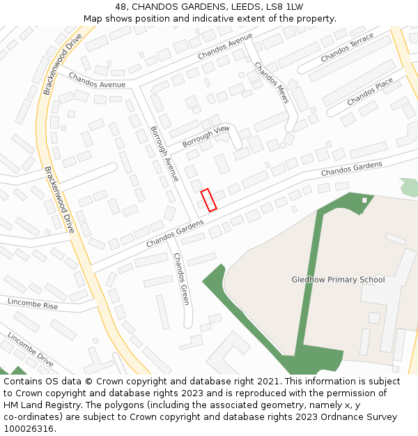 48, CHANDOS GARDENS, LEEDS, LS8 1LW: Location map and indicative extent of plot