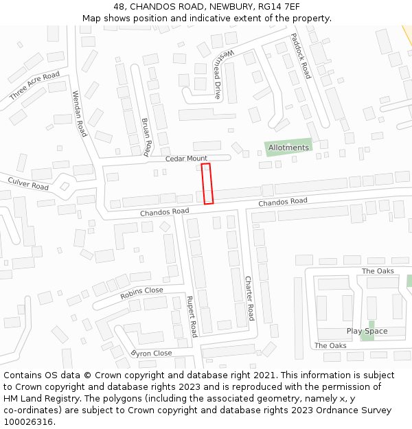 48, CHANDOS ROAD, NEWBURY, RG14 7EF: Location map and indicative extent of plot