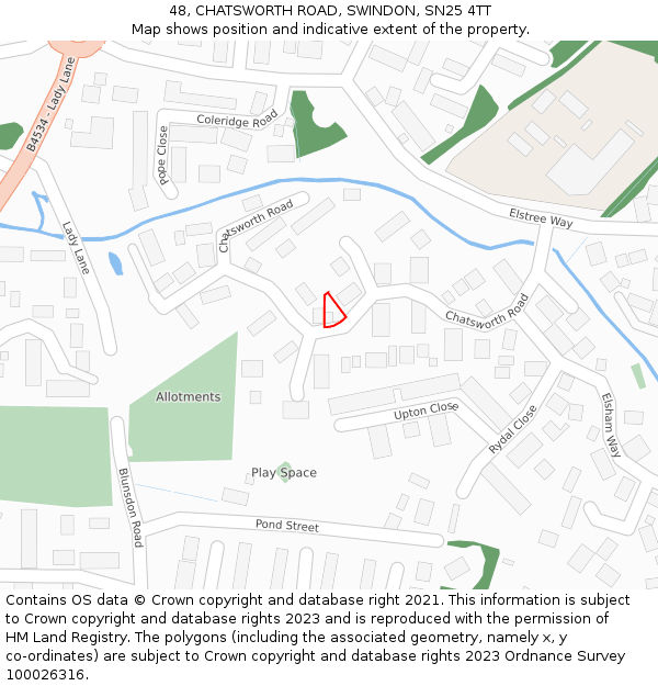 48, CHATSWORTH ROAD, SWINDON, SN25 4TT: Location map and indicative extent of plot