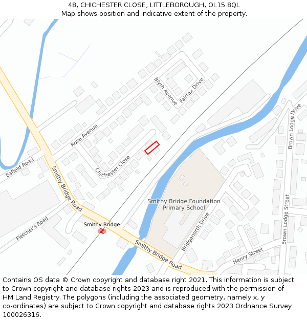 48, CHICHESTER CLOSE, LITTLEBOROUGH, OL15 8QL: Location map and indicative extent of plot