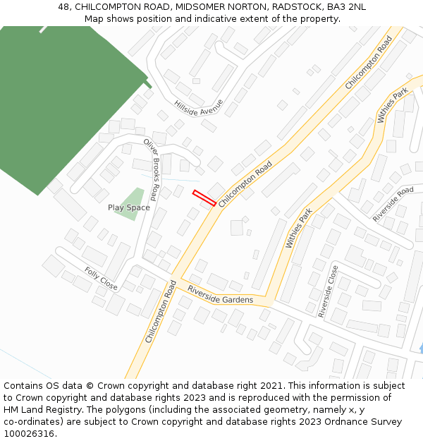 48, CHILCOMPTON ROAD, MIDSOMER NORTON, RADSTOCK, BA3 2NL: Location map and indicative extent of plot