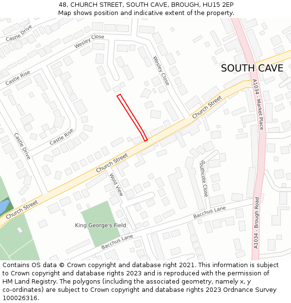 48, CHURCH STREET, SOUTH CAVE, BROUGH, HU15 2EP: Location map and indicative extent of plot