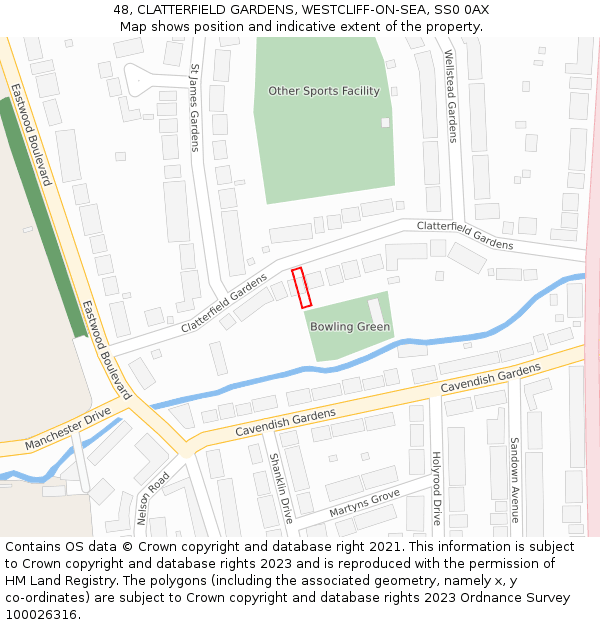 48, CLATTERFIELD GARDENS, WESTCLIFF-ON-SEA, SS0 0AX: Location map and indicative extent of plot