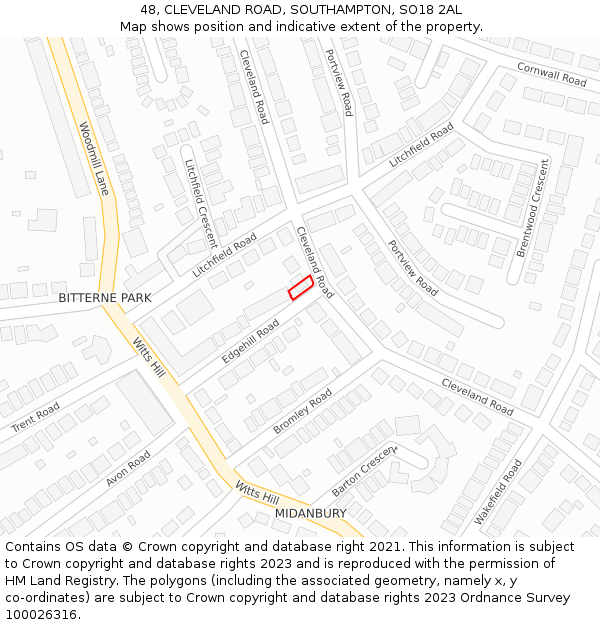 48, CLEVELAND ROAD, SOUTHAMPTON, SO18 2AL: Location map and indicative extent of plot