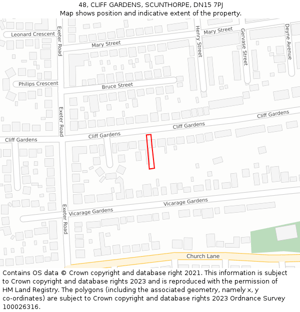 48, CLIFF GARDENS, SCUNTHORPE, DN15 7PJ: Location map and indicative extent of plot