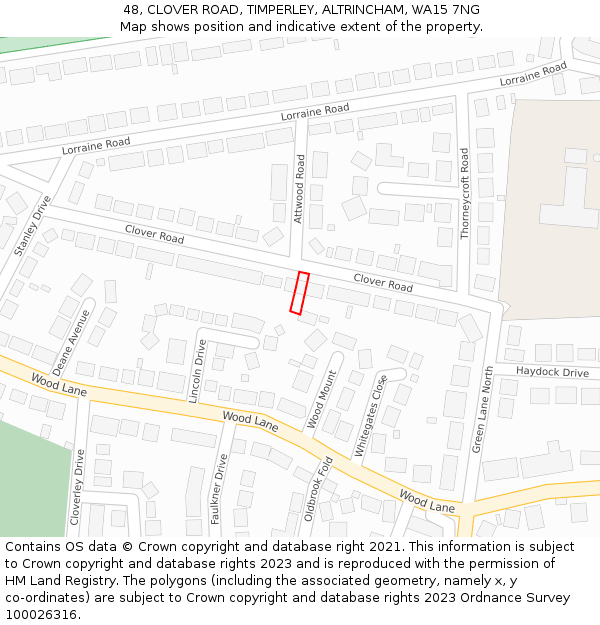 48, CLOVER ROAD, TIMPERLEY, ALTRINCHAM, WA15 7NG: Location map and indicative extent of plot