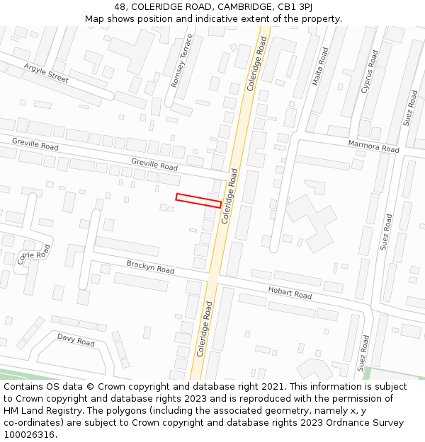 48, COLERIDGE ROAD, CAMBRIDGE, CB1 3PJ: Location map and indicative extent of plot