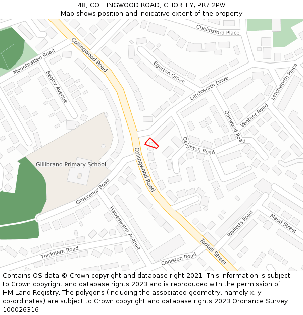 48, COLLINGWOOD ROAD, CHORLEY, PR7 2PW: Location map and indicative extent of plot
