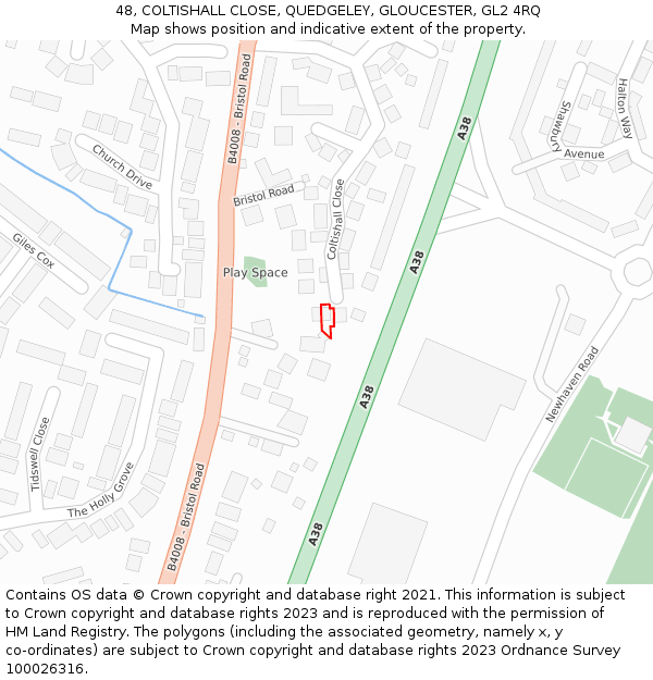 48, COLTISHALL CLOSE, QUEDGELEY, GLOUCESTER, GL2 4RQ: Location map and indicative extent of plot