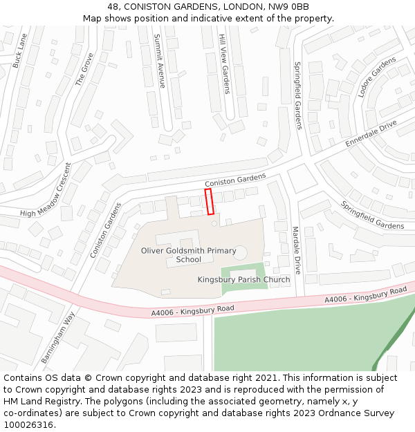 48, CONISTON GARDENS, LONDON, NW9 0BB: Location map and indicative extent of plot