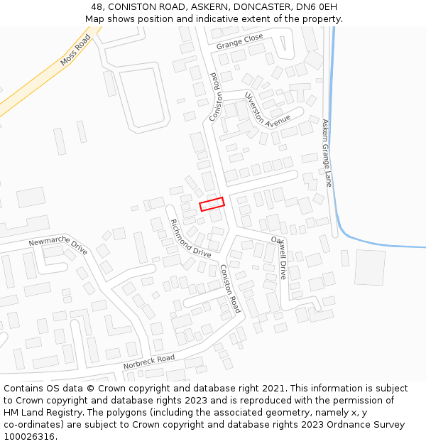 48, CONISTON ROAD, ASKERN, DONCASTER, DN6 0EH: Location map and indicative extent of plot