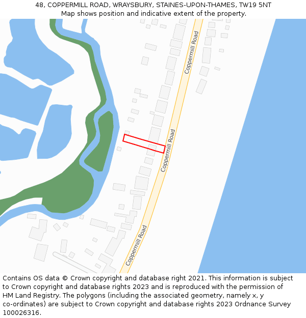48, COPPERMILL ROAD, WRAYSBURY, STAINES-UPON-THAMES, TW19 5NT: Location map and indicative extent of plot