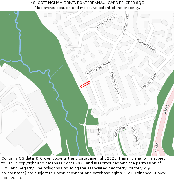 48, COTTINGHAM DRIVE, PONTPRENNAU, CARDIFF, CF23 8QG: Location map and indicative extent of plot
