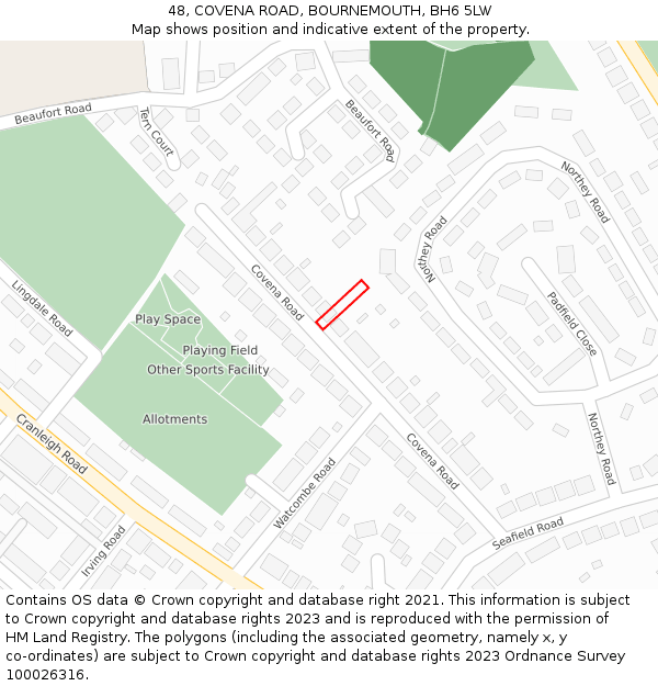 48, COVENA ROAD, BOURNEMOUTH, BH6 5LW: Location map and indicative extent of plot