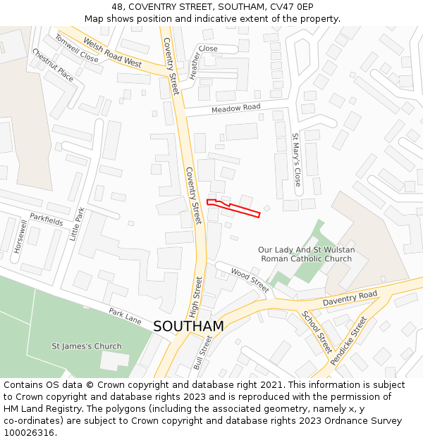 48, COVENTRY STREET, SOUTHAM, CV47 0EP: Location map and indicative extent of plot