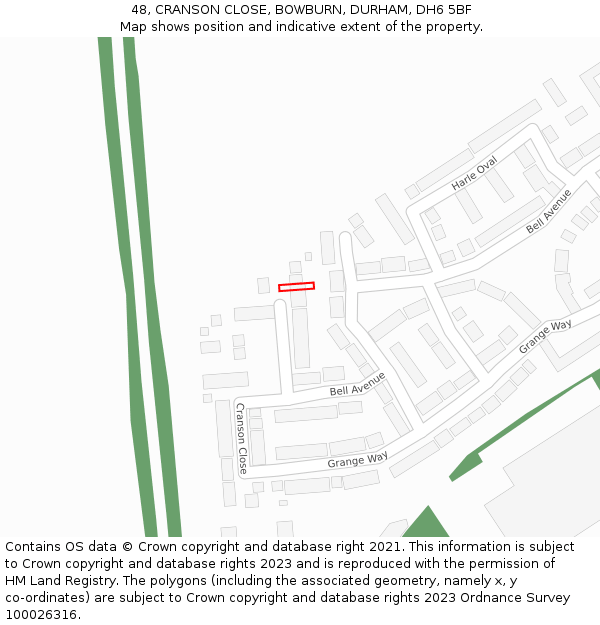 48, CRANSON CLOSE, BOWBURN, DURHAM, DH6 5BF: Location map and indicative extent of plot