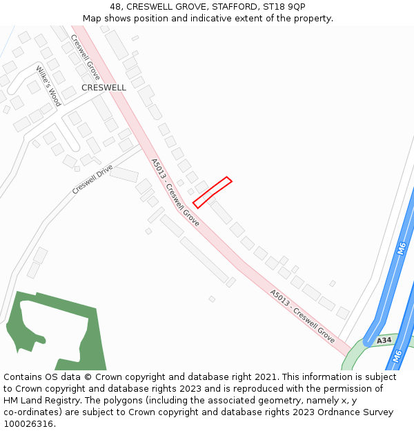 48, CRESWELL GROVE, STAFFORD, ST18 9QP: Location map and indicative extent of plot