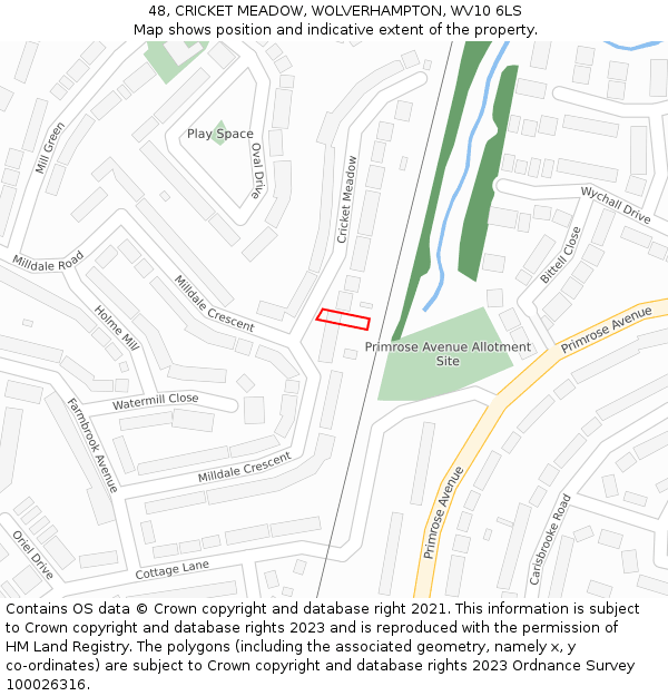48, CRICKET MEADOW, WOLVERHAMPTON, WV10 6LS: Location map and indicative extent of plot