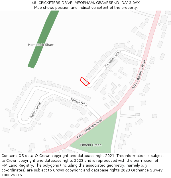 48, CRICKETERS DRIVE, MEOPHAM, GRAVESEND, DA13 0AX: Location map and indicative extent of plot