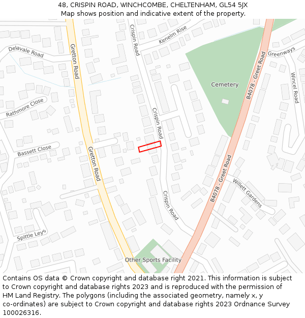 48, CRISPIN ROAD, WINCHCOMBE, CHELTENHAM, GL54 5JX: Location map and indicative extent of plot