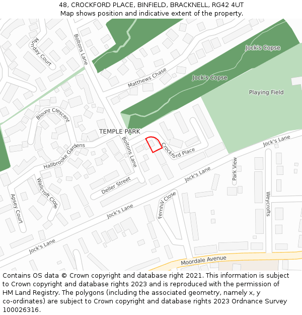 48, CROCKFORD PLACE, BINFIELD, BRACKNELL, RG42 4UT: Location map and indicative extent of plot