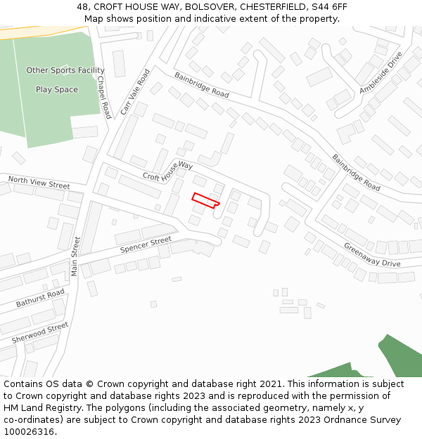 48, CROFT HOUSE WAY, BOLSOVER, CHESTERFIELD, S44 6FF: Location map and indicative extent of plot