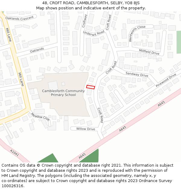 48, CROFT ROAD, CAMBLESFORTH, SELBY, YO8 8JS: Location map and indicative extent of plot